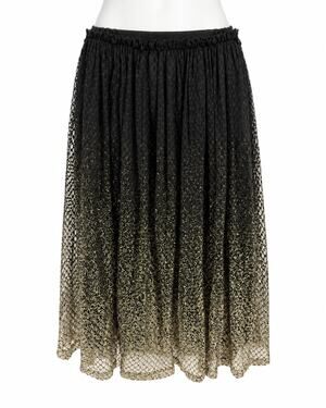 Whimsy Goth Black Gold Lace Midi Skirt Metallic Ombre Sheer Vintage Womens Large